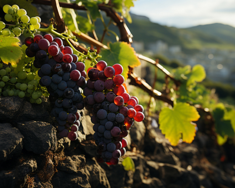 Picture of a bunch of grapes in one of the vineyards in Banyalbufar