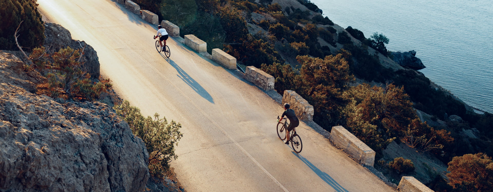 Cyclists en route on a mountain road